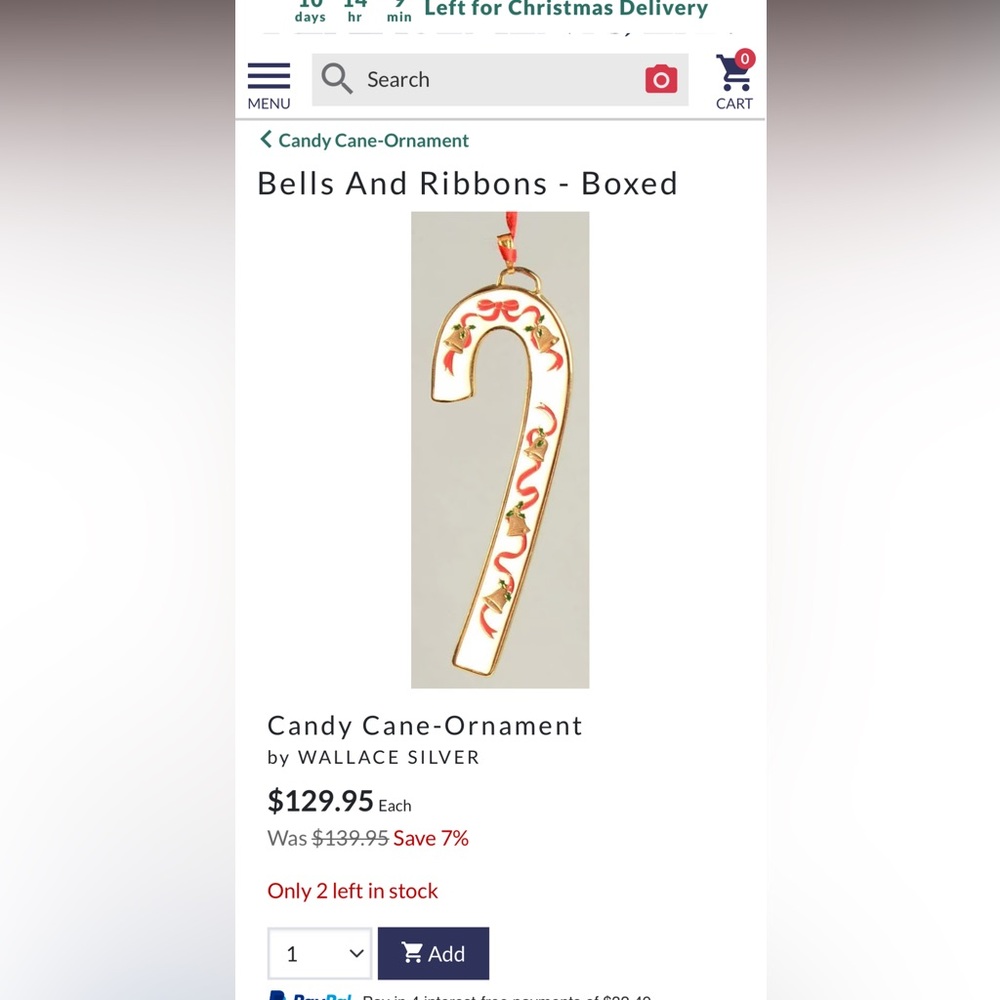 Wallace Silver 1997 Candy Cane Ornament - Picture 4 of 4